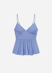 Peplum Camisole in Striped Poplin - Blue Multi - CO Collections